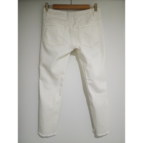 Free People Womens Distressed Skinny Jeans White Low-Rise Raw-Hem Ripped Size 27 - Picture 3 of 10